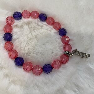 Beaded Bracelet, HOPE, Stretch, Pink And Purple Plastic Beads